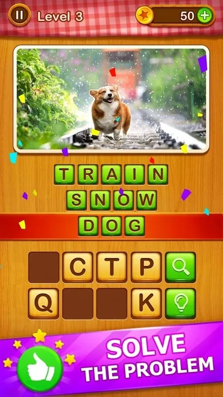 Gameplay of 1 Pic N Words, showing the picture and word puzzle interface.