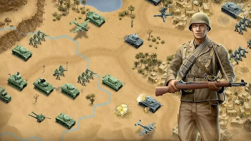 Screenshot dari 1943 Deadly Desert Premium yang menampilkan berbagai kendaraan militer yang tersedia dalam game.