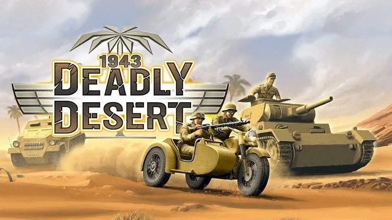 Tampilan utama 1943 Deadly Desert Premium menampilkan judul dan artwork game.