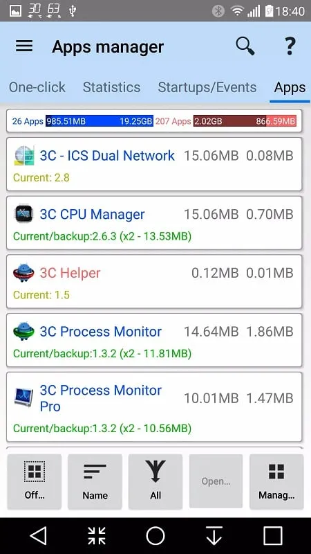 Tela de informações da bateria do aplicativo 3C All in One Toolbox Mod