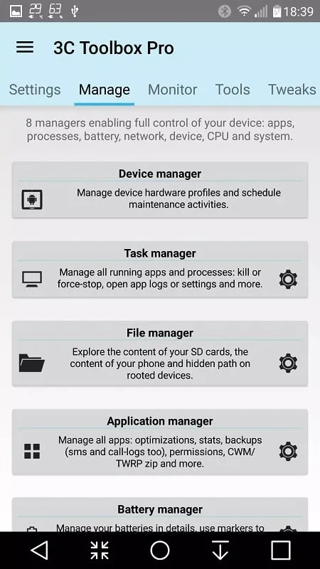 Interface do 3C All in One Toolbox Mod mostrando recursos premium