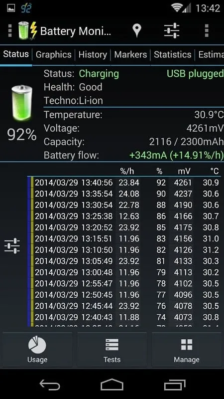 3C Battery Manager mostrando notificación de batería baja