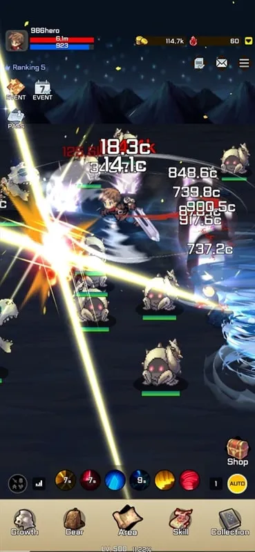 Gameplay screenshot of 999th Hero showing the effects of the mod.