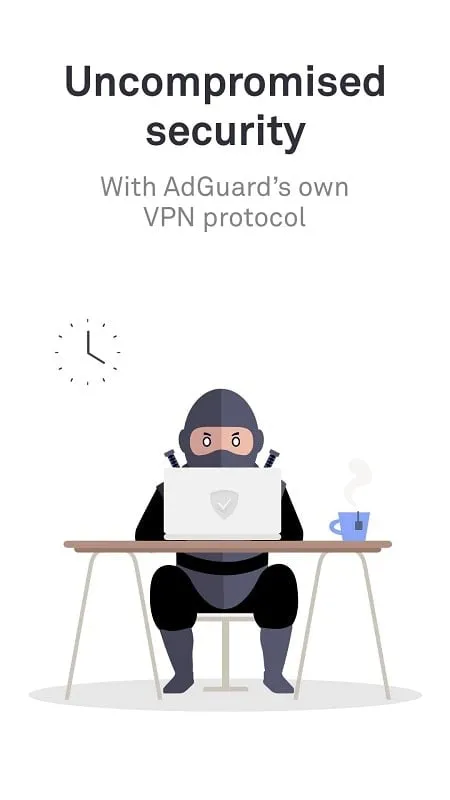 Interface do AdGuard VPN Mod mostrando os recursos premium