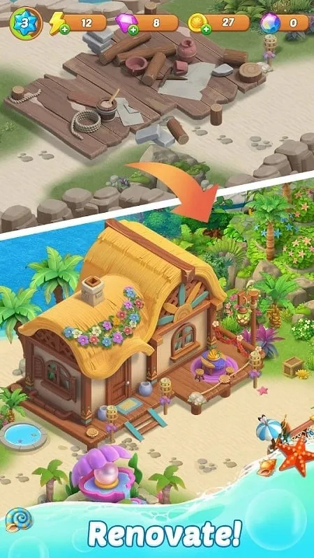 Decorating the island in Adventure Island Merge.