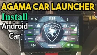 AGAMA Car Launcher interface displayed on a car's dashboard