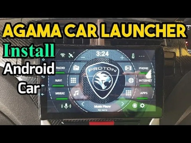 AGAMA Car Launcher interface displayed on a car's dashboard