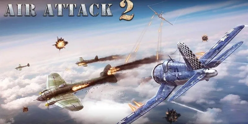 Tangkapan layar gameplay AirAttack 2 menampilkan pertempuran udara yang intens dan lingkungan yang detail.