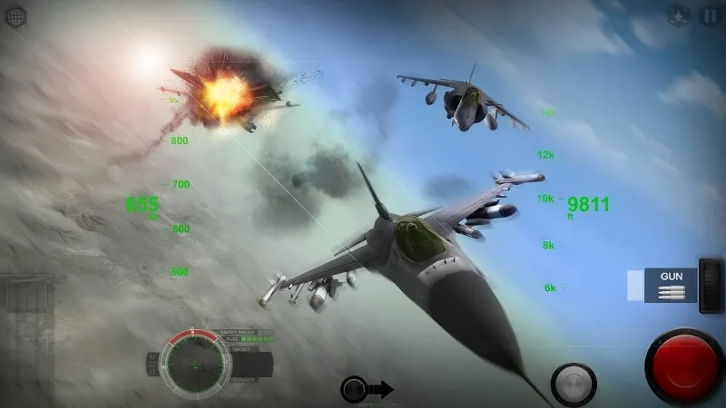 Menu pengaturan dalam game di AirFighters untuk menyesuaikan opsi grafis dan kinerja.