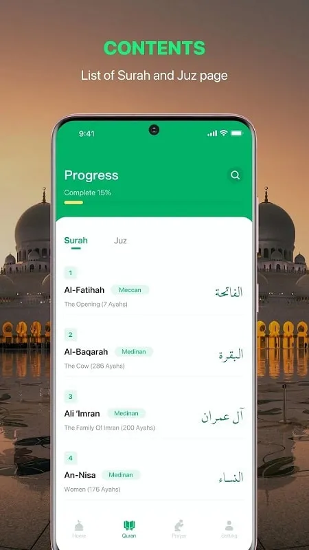 Al Quran mod apk trình diễn tính năng đọc audio