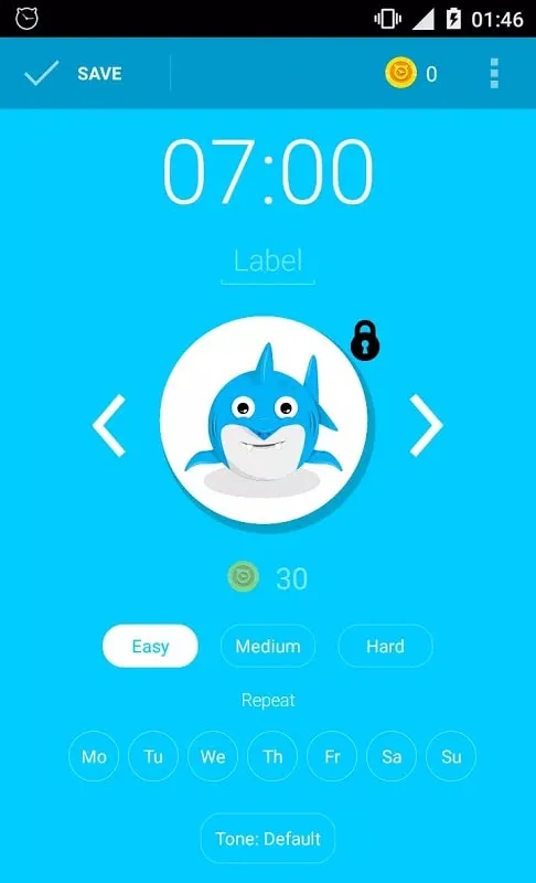 Alarm Clock apk showcasing repeat mode option and interface