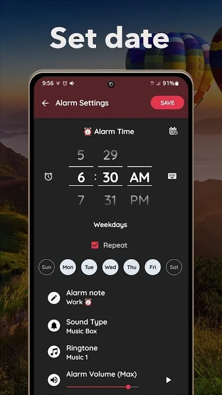 Opciones de personalización de Alarm Clock Xs