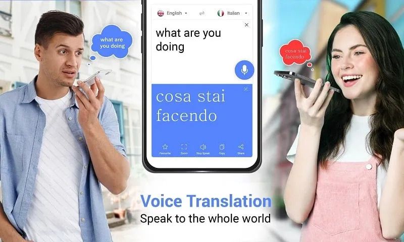 Interface do All Language Translate App mod apk para tradução de documentos