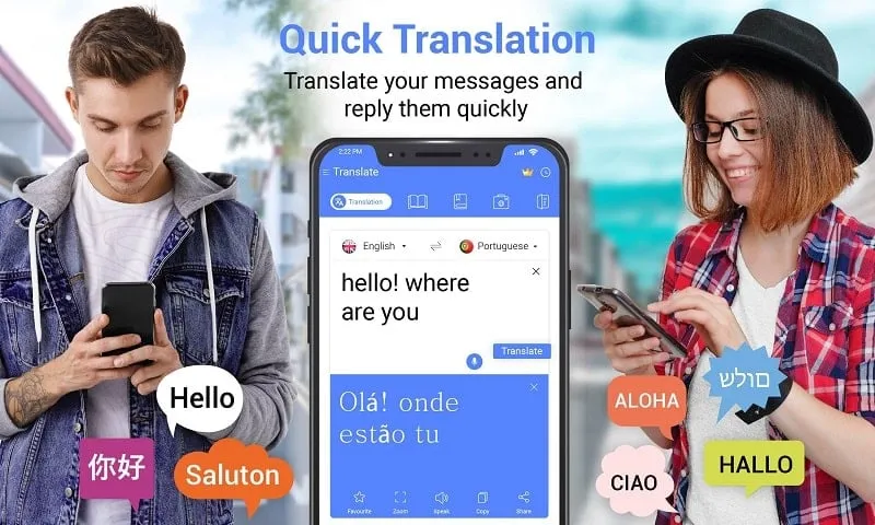 Interface do All Language Translate App mod mostrando recursos premium