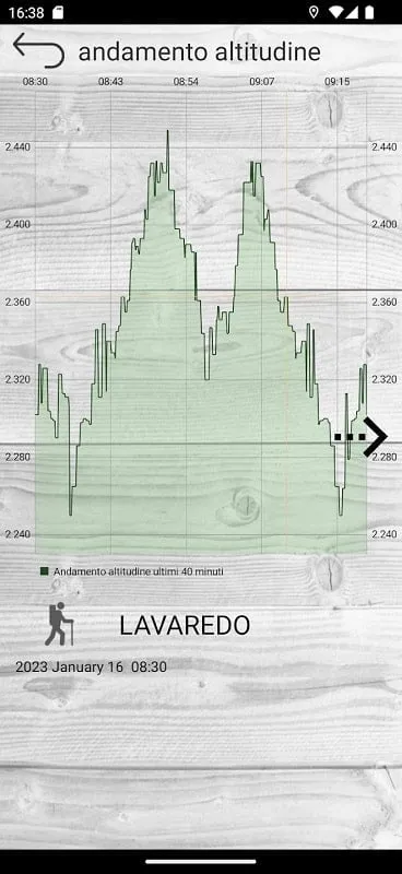 Mod de Altimetro professionale mostrando el pronóstico del tiempo