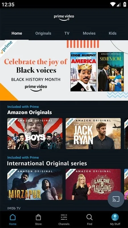 Interface do Amazon Prime Video Mod mostrando recursos premium