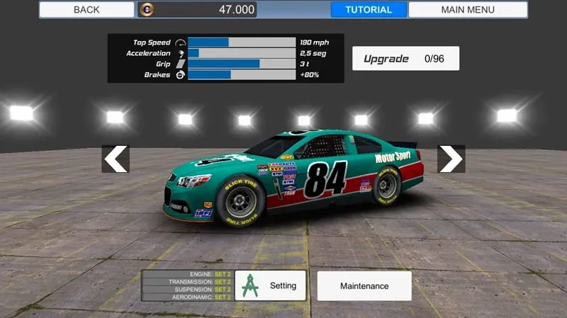 Tangkapan layar gameplay American Speedway Manager yang menampilkan menu mod.