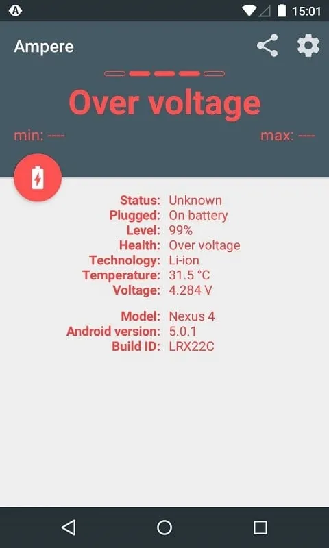 Usando o Ampere MOD APK para monitorar a saúde da bateria e o status do carregamento