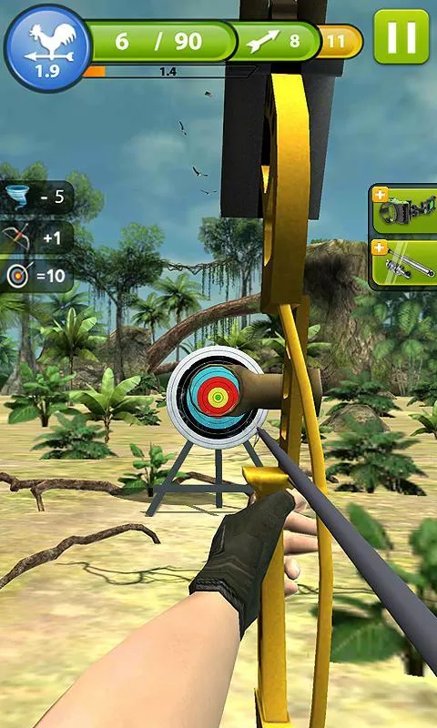 Aiming at a target in Archery Master 3D using enhanced equipment from the mod.