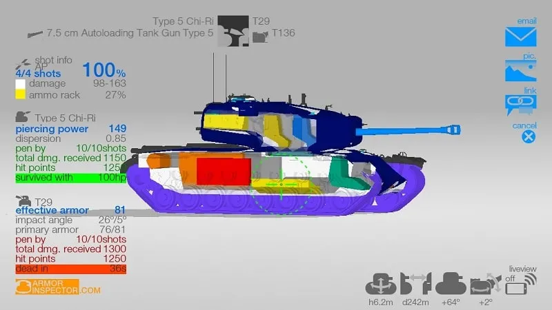 Simulasi serangan di Armor Inspector