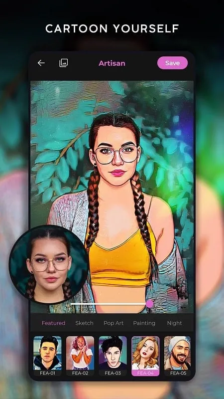 Artisan mod demonstrating the cartoon filter