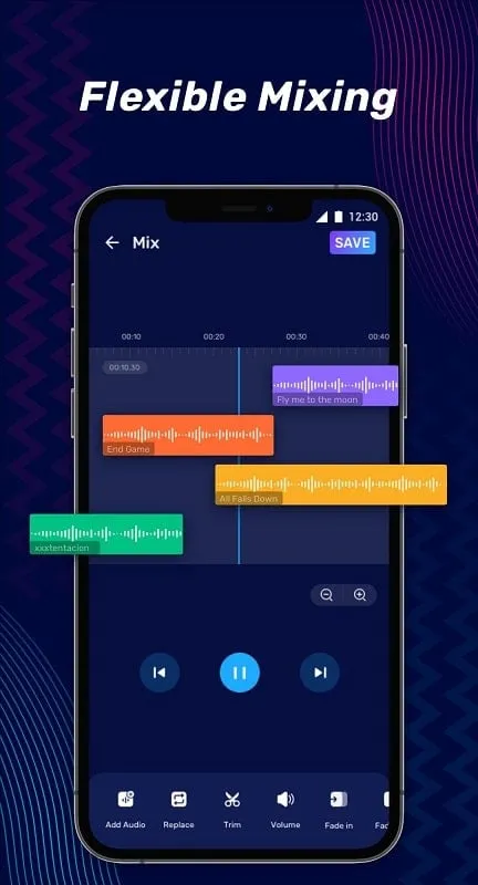 Giao diện Audio Editor Music Editor mod minh họa tính năng ghép âm thanh