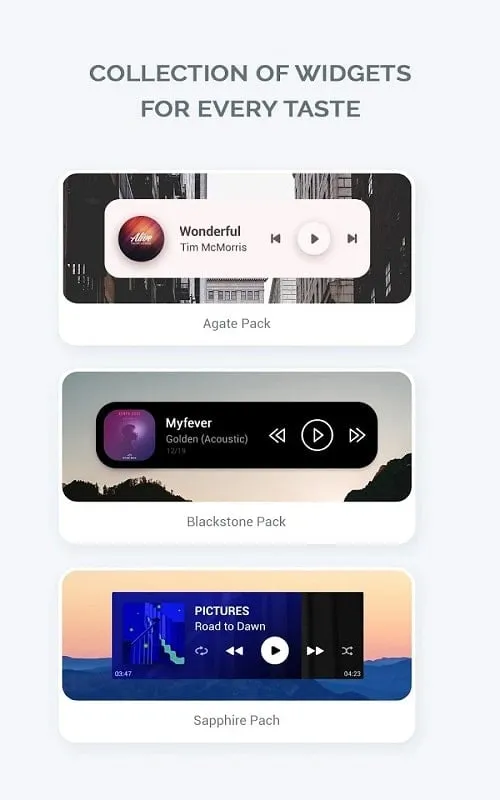 Widget de música para Android com recursos premium desbloqueados