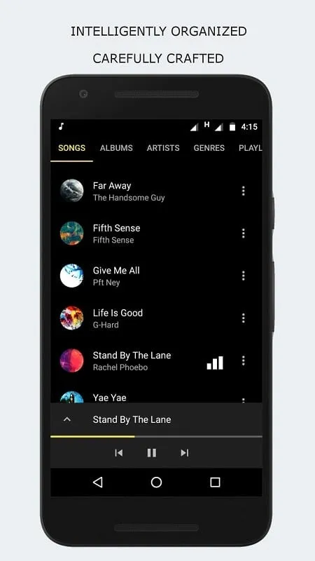 Augustro Music Player Mod menampilkan pustaka musik