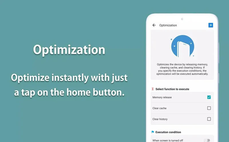 Interfaz de Auto Optimizer mod apk destacando la optimización de la batería