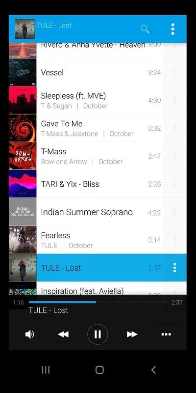 Avee Music Player Pro MOD APK running on Android device