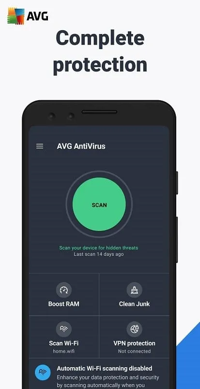 MOD de AVG AntiVirus escaneando en busca de amenazas