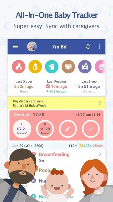 Interface do BabyTime no Android