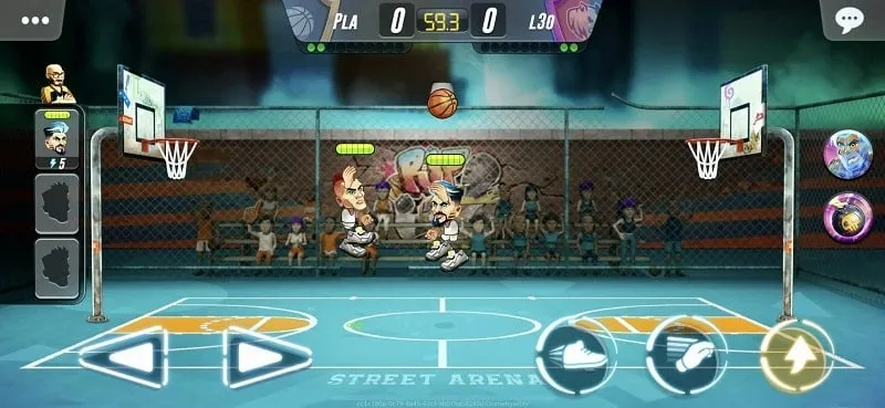 Captura de pantalla de Basketball Arena mostrando las funciones del mod en acción.