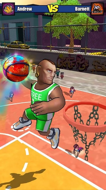 Screenshot do jogo Basketball Strike mostrando os recursos do MOD.