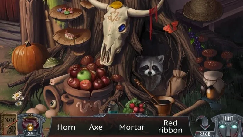 Example of a puzzle in Bathory where the player needs to arrange objects on a turtle-shaped stone tablet.  The hint feature in the MOD APK could suggest the correct placement of these objects.