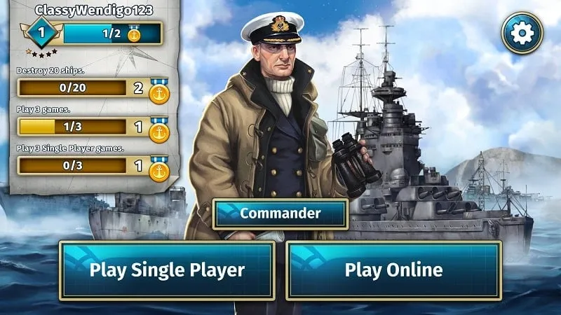 Screenshot of Battleship gameplay on a mobile device.