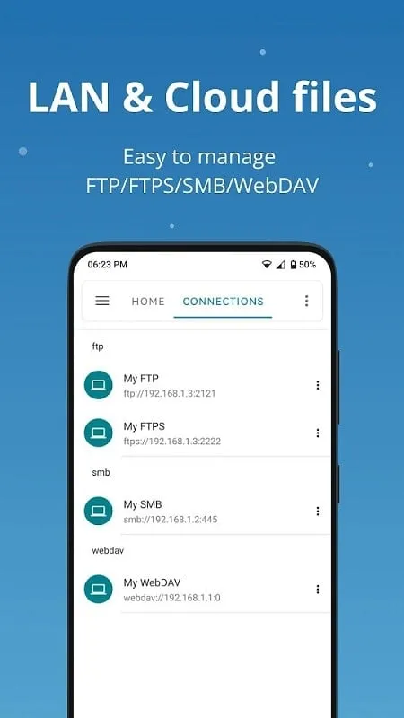 BD File Manager File Explorer MOD APK demonstrando compatibilidade entre dispositivos