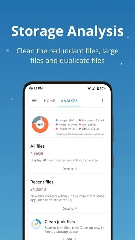 BD File Manager File Explorer MOD APK limpando espaço de armazenamento