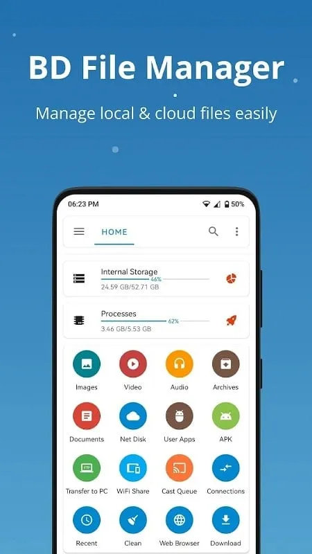 Menu de configurações do BD File Manager File Explorer MOD APK