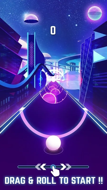 Demonstration of the gameplay in Beat Roller, featuring the rolling ball and obstacles.