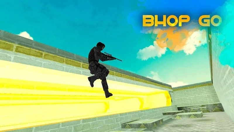 Gameplay do Bhop GO mostrando os elementos de parkour.