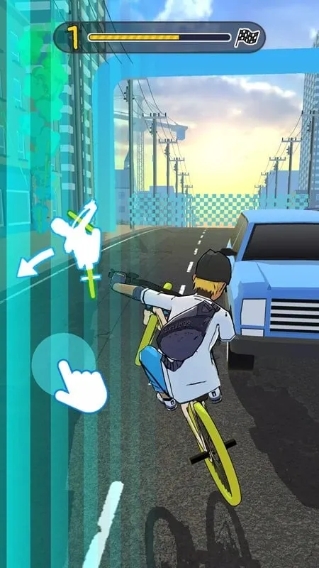 In-game screenshot of Bike Life illustrating the player navigating traffic on a single wheel.