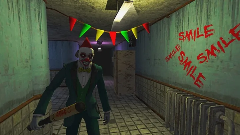 Gameplay screenshot of the player using a chainsaw against the clown in Billy Wants to Play.