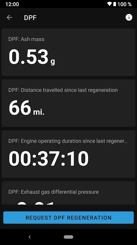 BimmerLink for BMW and MINI mod demonstrating DPF status check