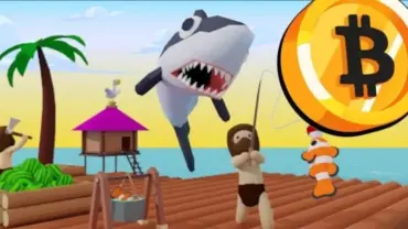 Bitcoin Castaway in-game screenshot showing the raft and surrounding ocean.