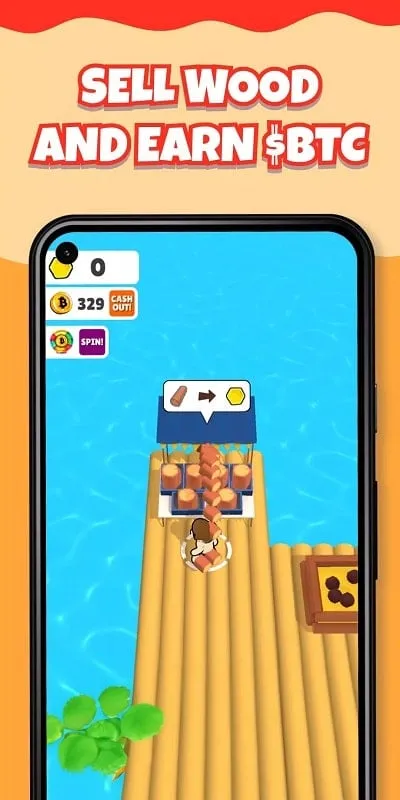 Captura de pantalla del juego Bitcoin Castaway que muestra los desafíos de sobrevivir en el mar.