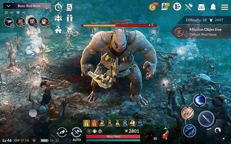 Boss fight scene in Black Desert Mobile.