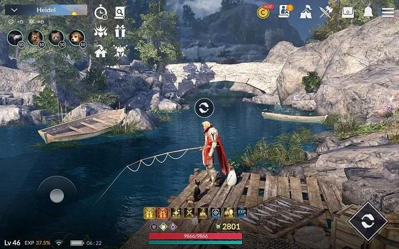 Example of in-game activities like fishing in Black Desert Mobile.