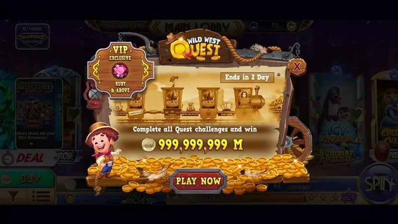 Tangkapan layar gameplay yang menampilkan fitur yang tidak terkunci di Black Diamond Casino Slots.