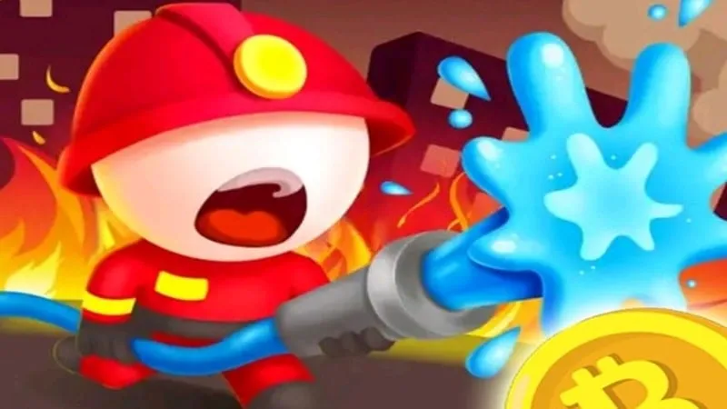 A firefighter running through flames in Blaze Hero.